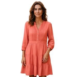 Finley Linen Mini Dress coastal boho festival 
Pleated V-Neck coral Sz Small